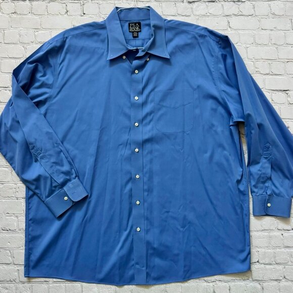 Jos A Bank Mens Blue Button Down Traveler Collection Cotton Dress Shirt 18 35 - Picture 1 of 3